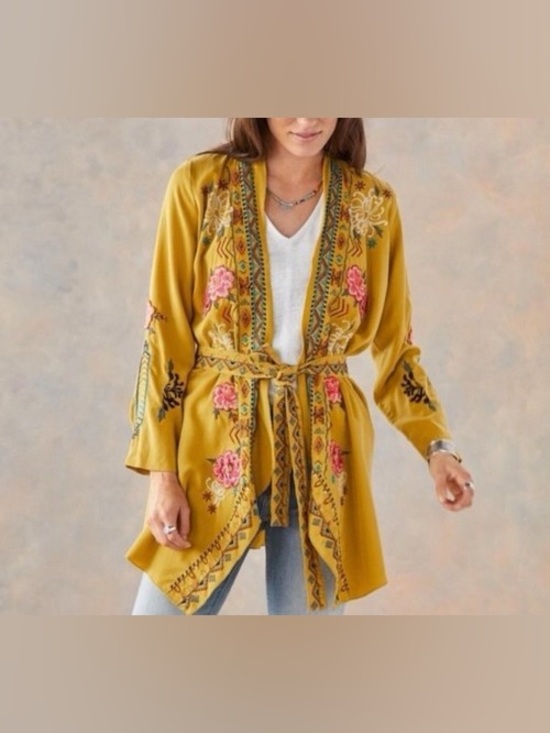 DRIFTWOOD Tops - DRIFTWOOD Embroidered Tie-Waist Kimono Cardigan
